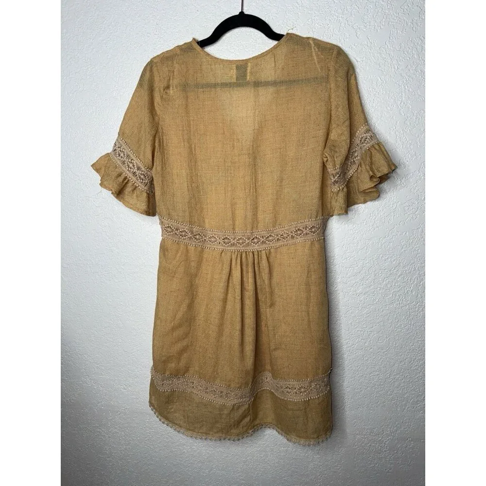 Princess Polly Boho Crochet Babydoll Dress Women Size 2 Darling Mustard Yellow R - Picture 11 of 12